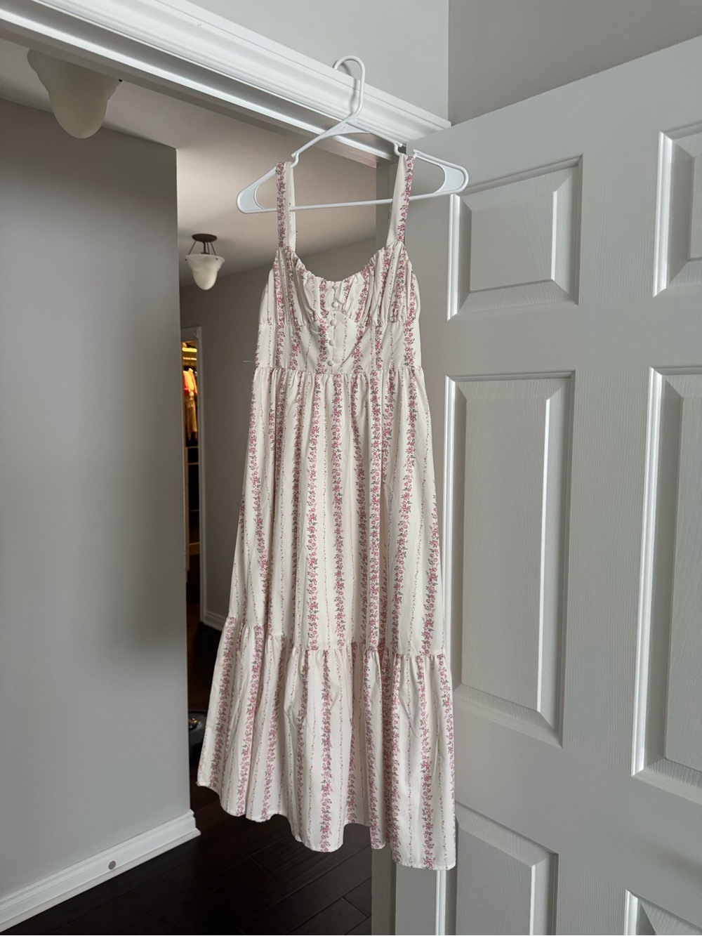 Blu Pepper White Maxi Dress with Pink Floral Stripes